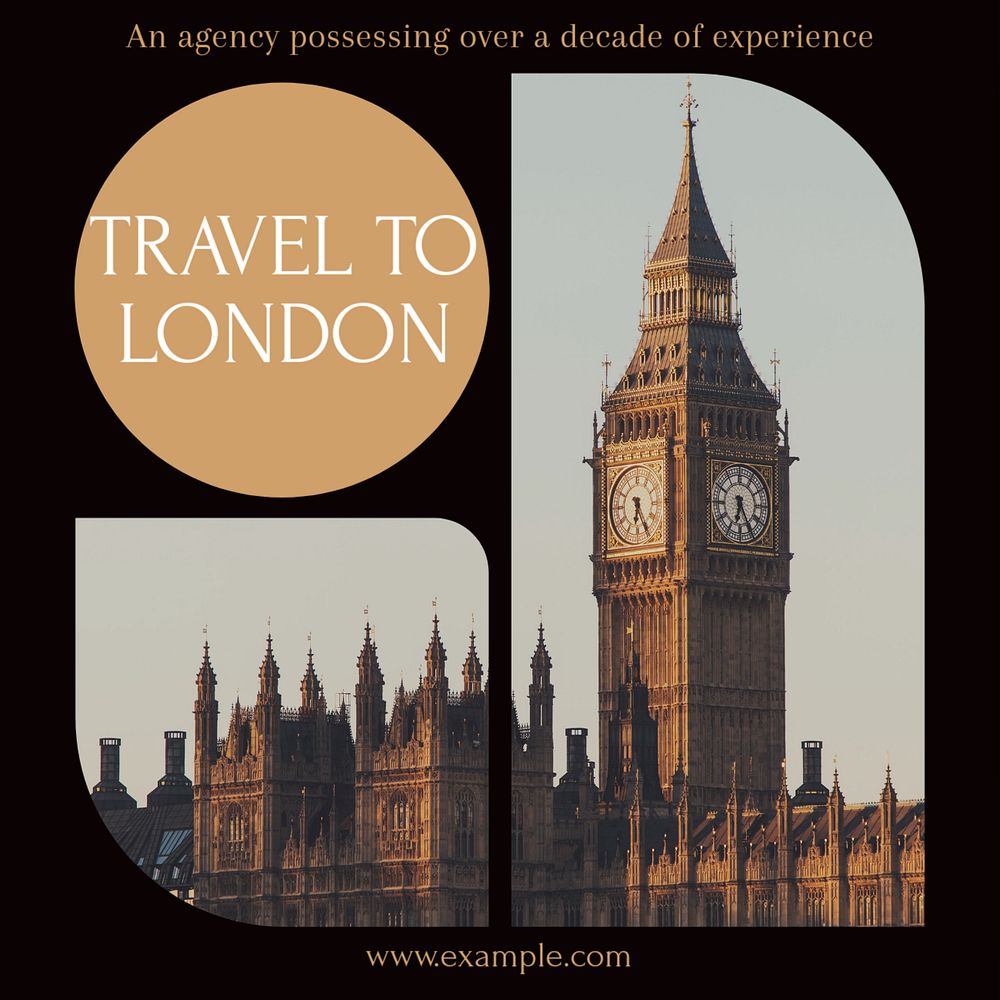 Travel to London Instagram post template, editable text