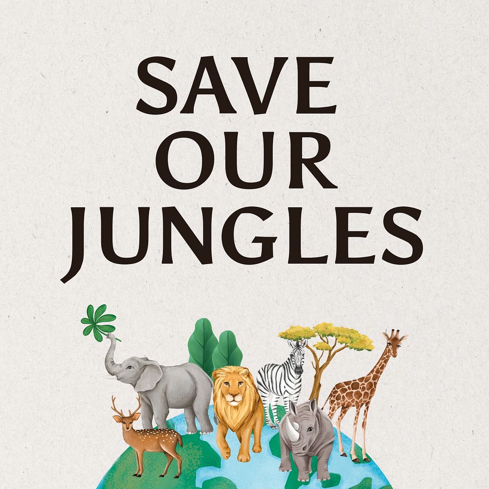 Save our jungles Instagram post template, editable design