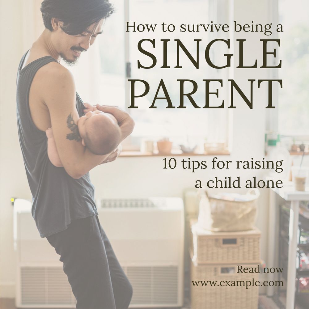 Single parent tips Instagram post template, editable text