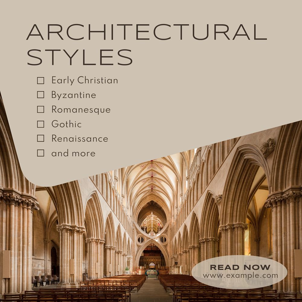 Architectural styles Instagram post template, editable text