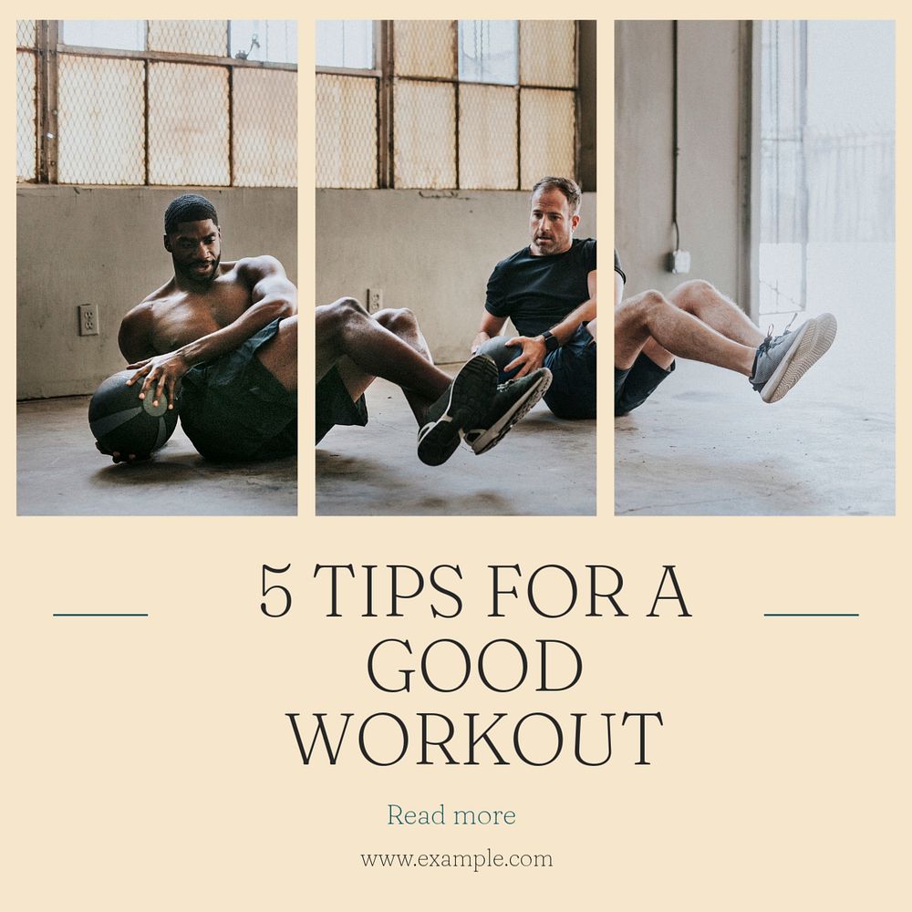 Workout tips Instagram post template, editable text