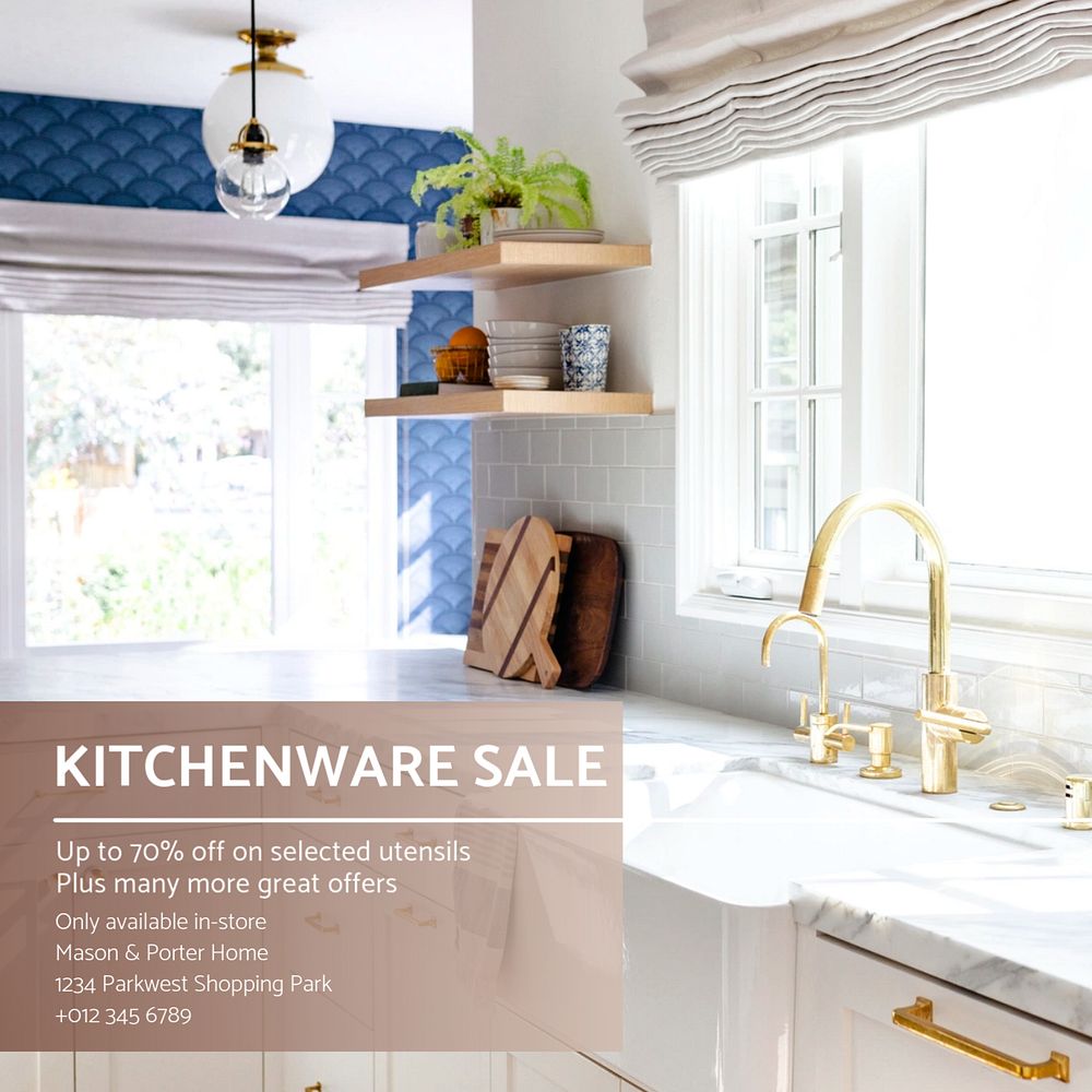 Kitchenware sale Instagram post template, editable text