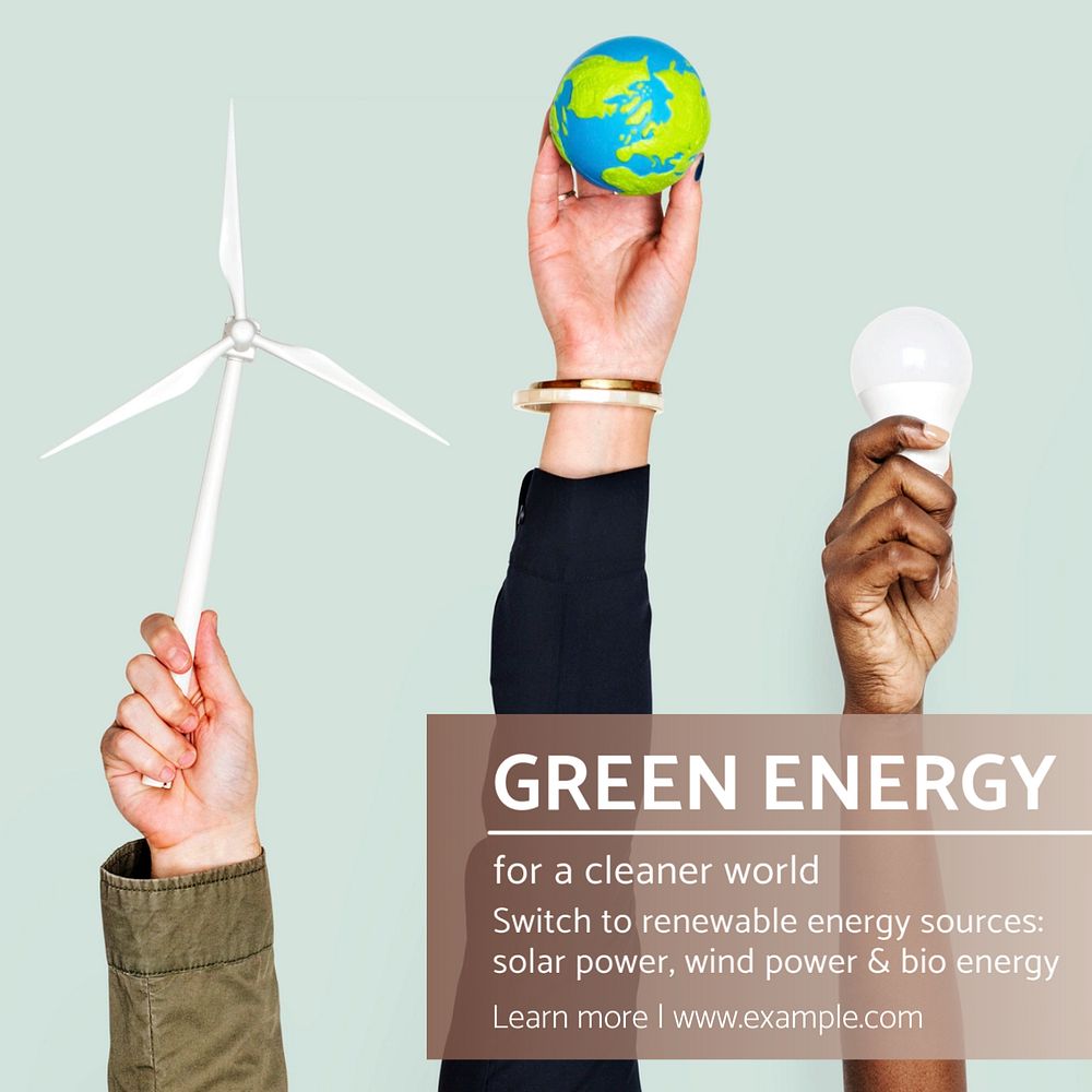 Green energy Instagram post template, editable text