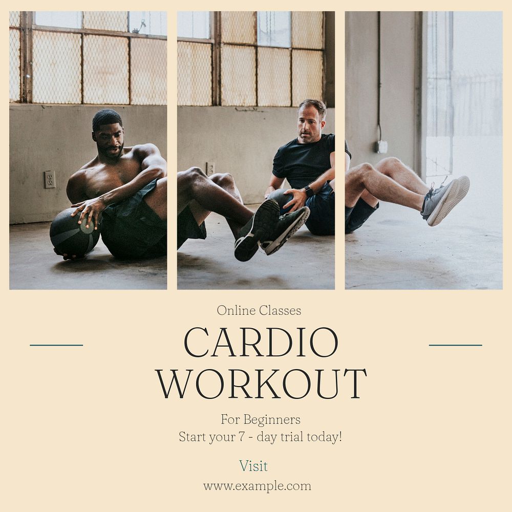 Cardio workout Instagram post template, editable text