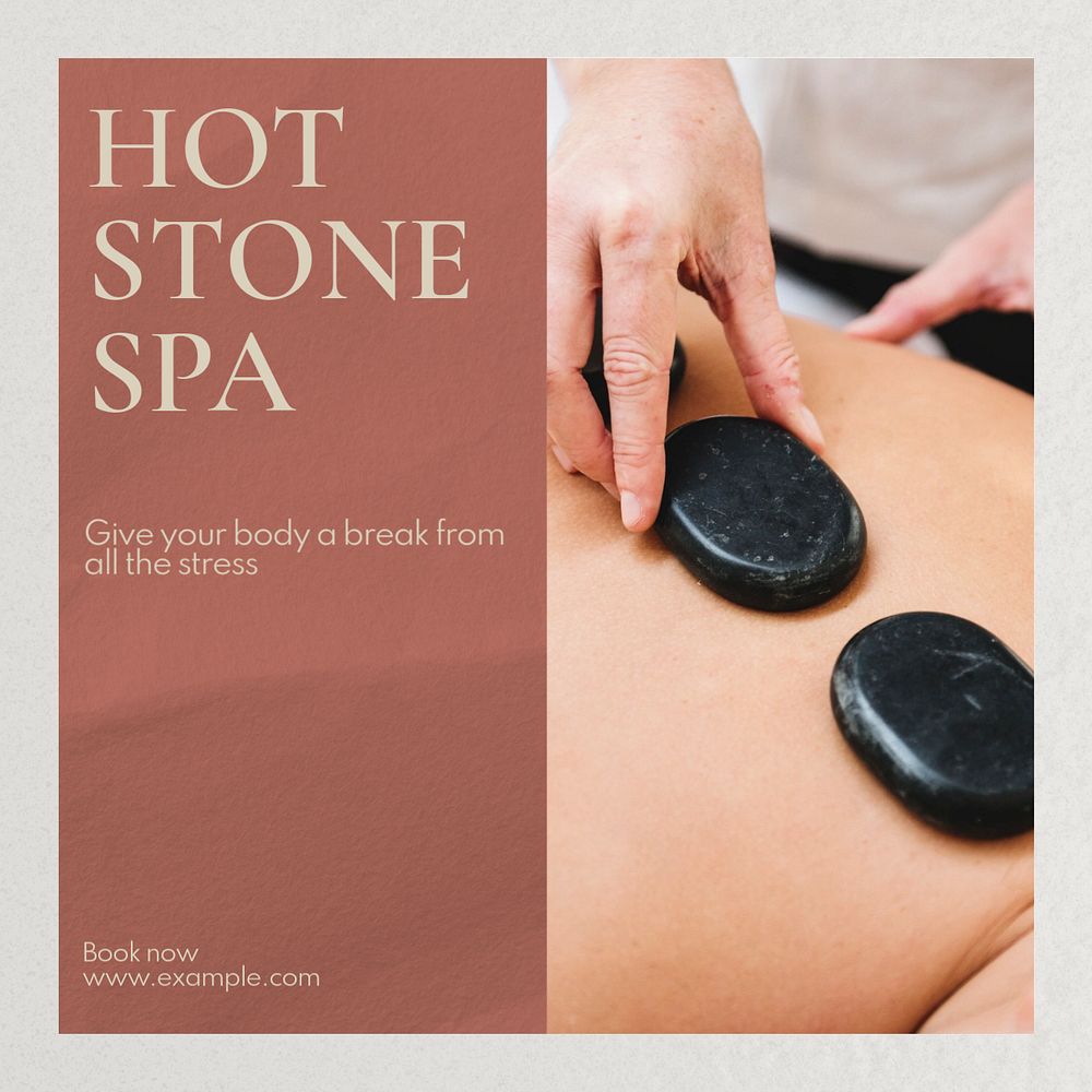 Hot stone spa Instagram post template, editable text