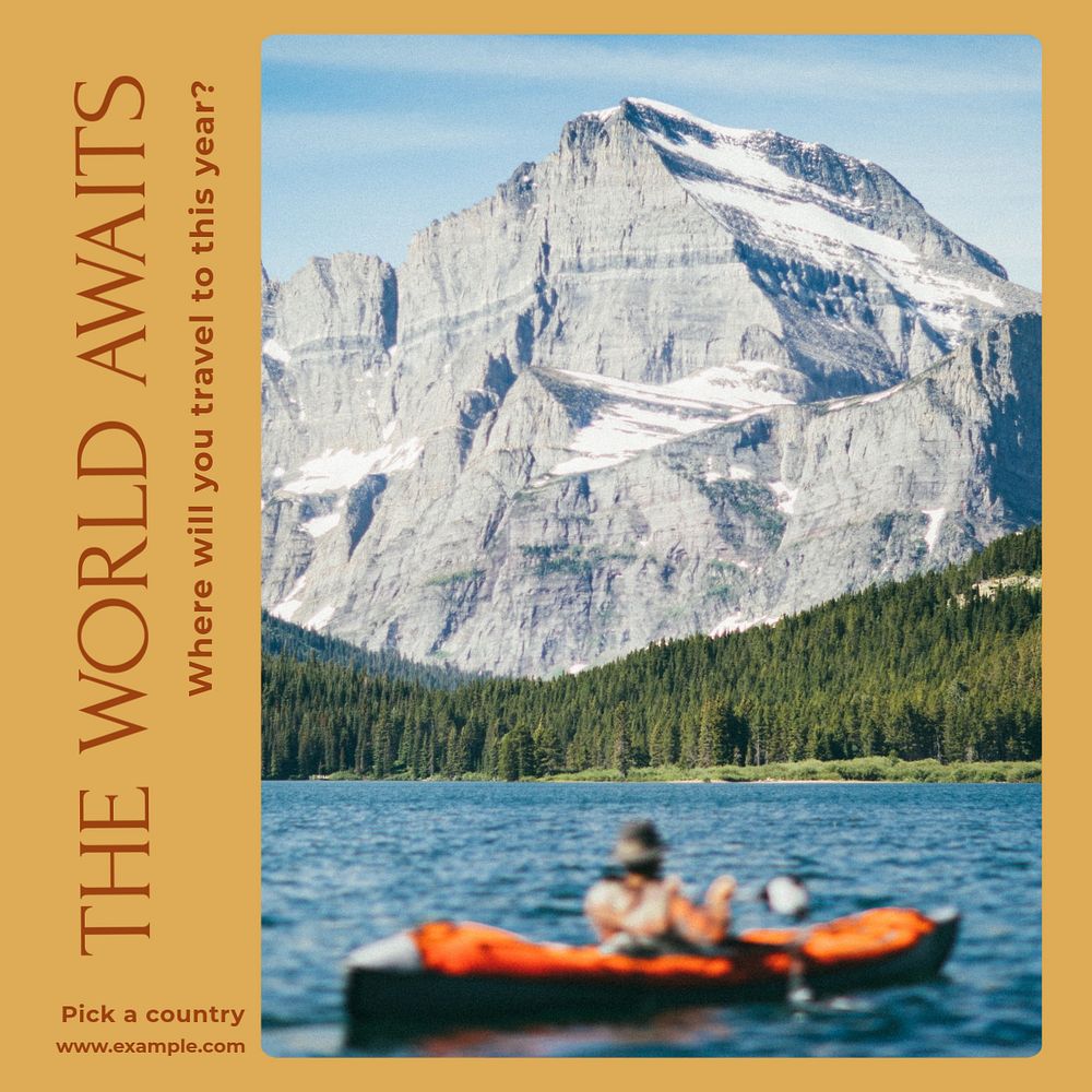 Travel destinations Instagram post template, editable text