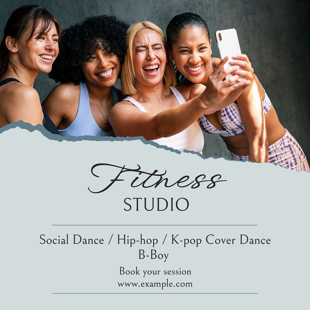 Fitness studio classes Instagram post template, editable text