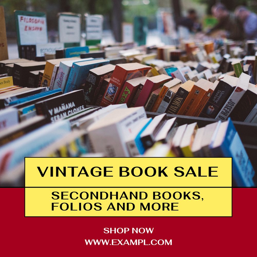 Vintage book sale Instagram post template, editable text