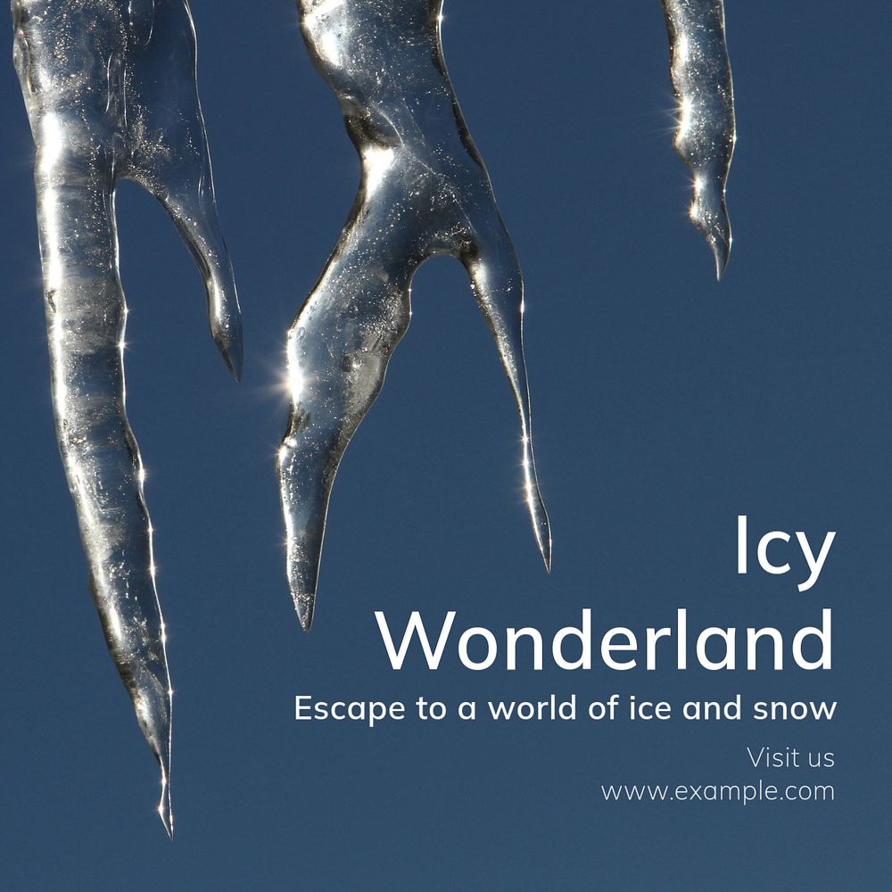 Icy wonderland world Instagram post template, editable text