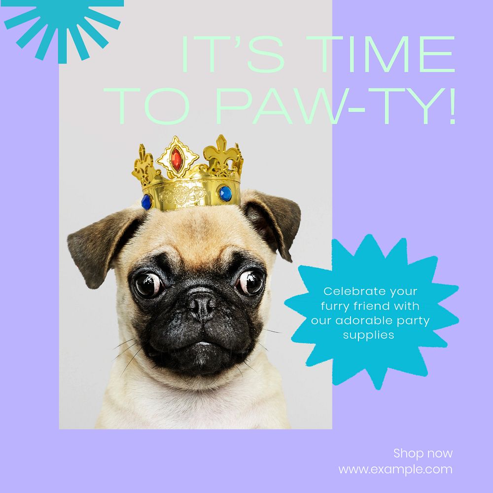 Dog birthday Instagram post template, editable text