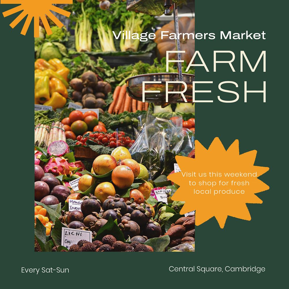 Farm fresh Instagram post template, editable text