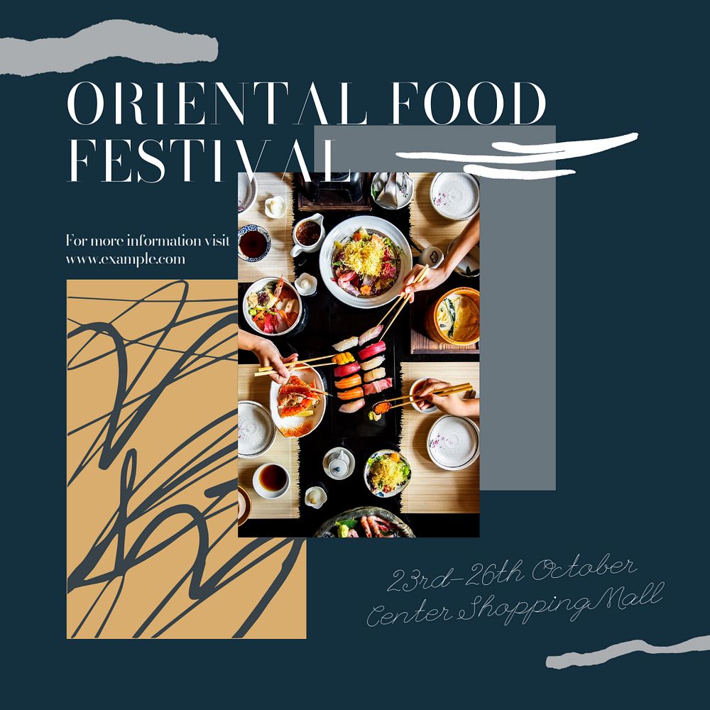 Oriental food festival Instagram post template, editable text