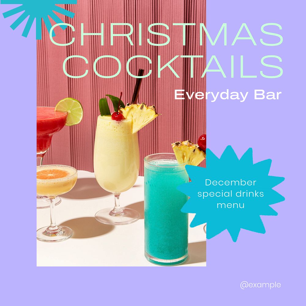 Christmas cocktails Instagram post template, editable text