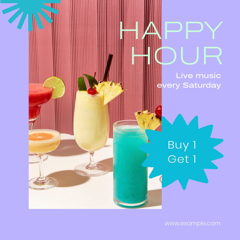 Happy hour Instagram post template, editable text