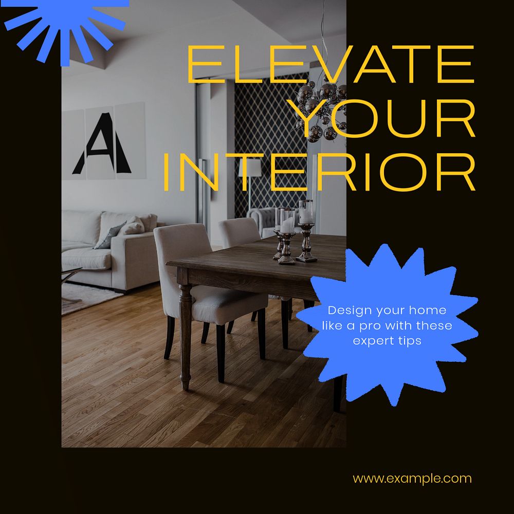 Interior design Instagram post template, editable text