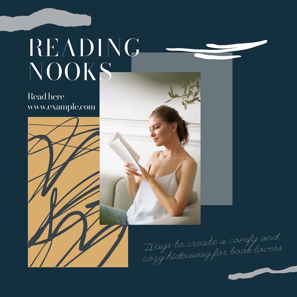 Reading nooks Instagram post template, editable text