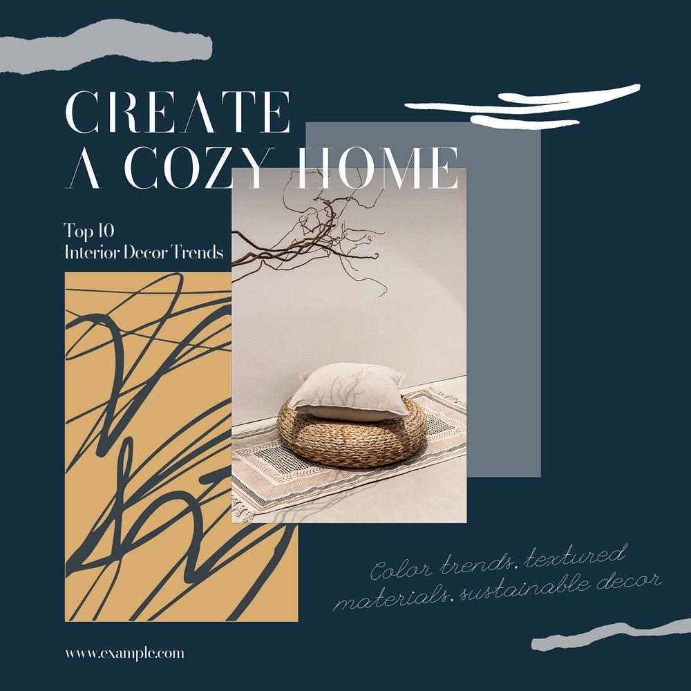 Cozy home Instagram post template, editable text