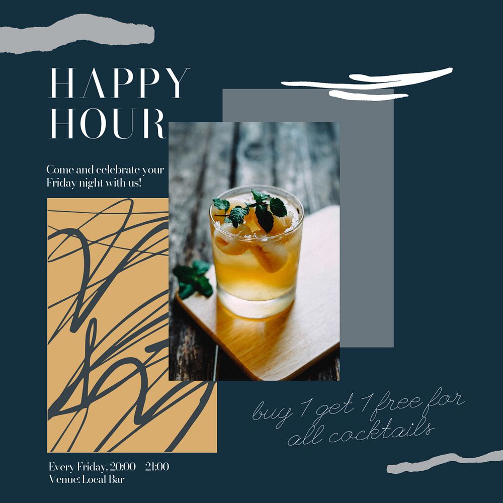 Happy hour Instagram post template, editable text