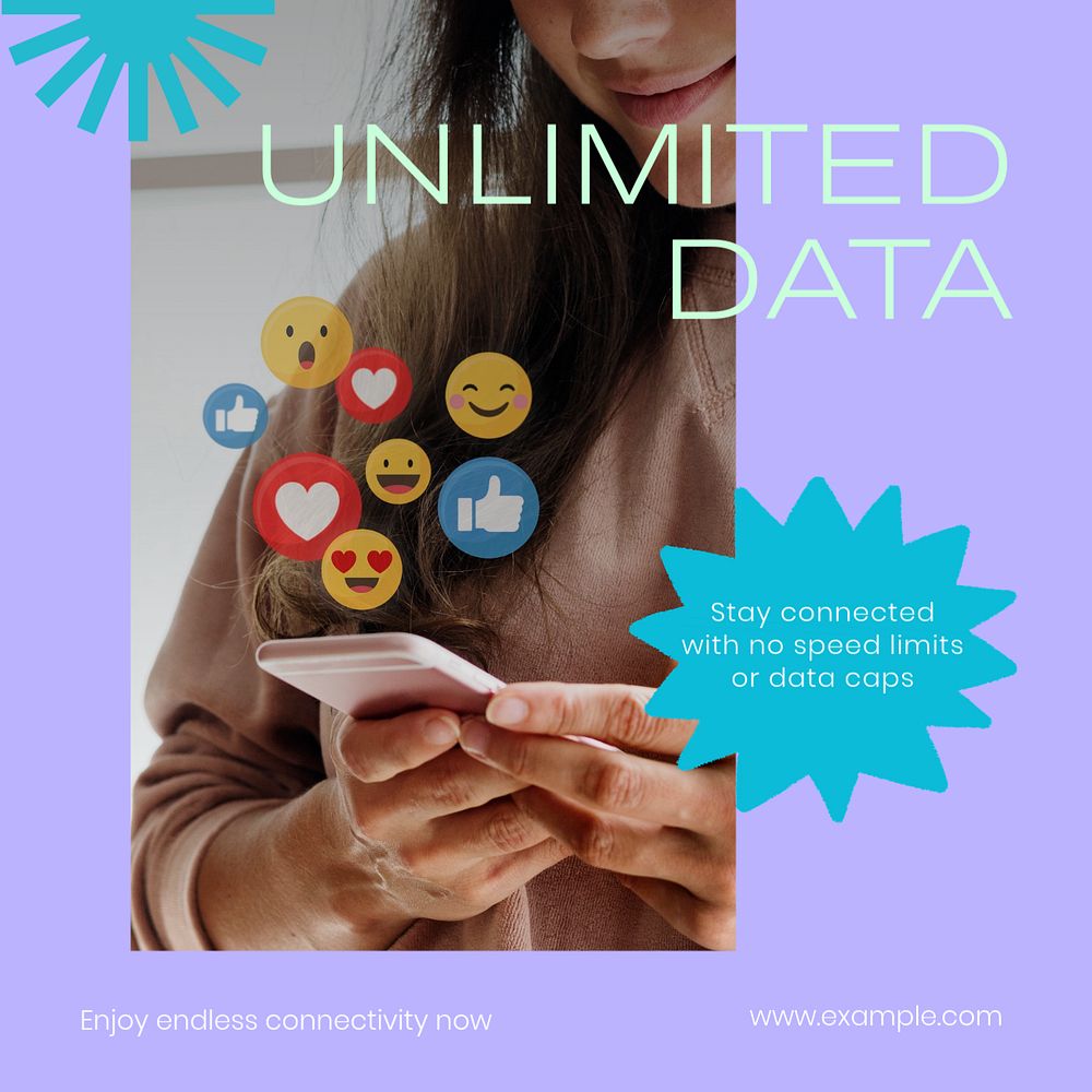 Unlimited internet data Instagram post template, editable text