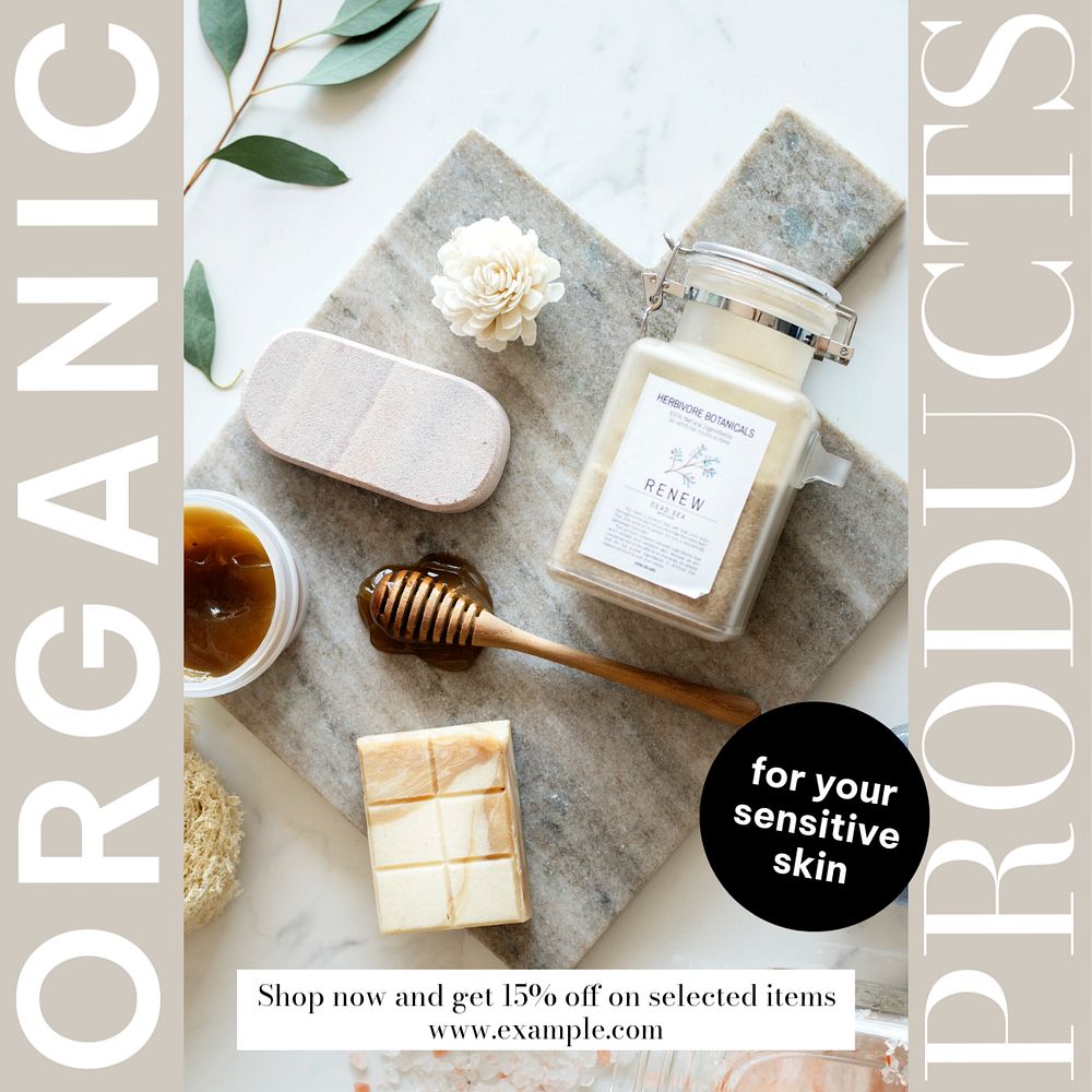 Organic products Instagram post template, editable text