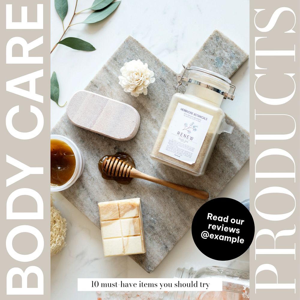 Body care products Instagram post template, editable text