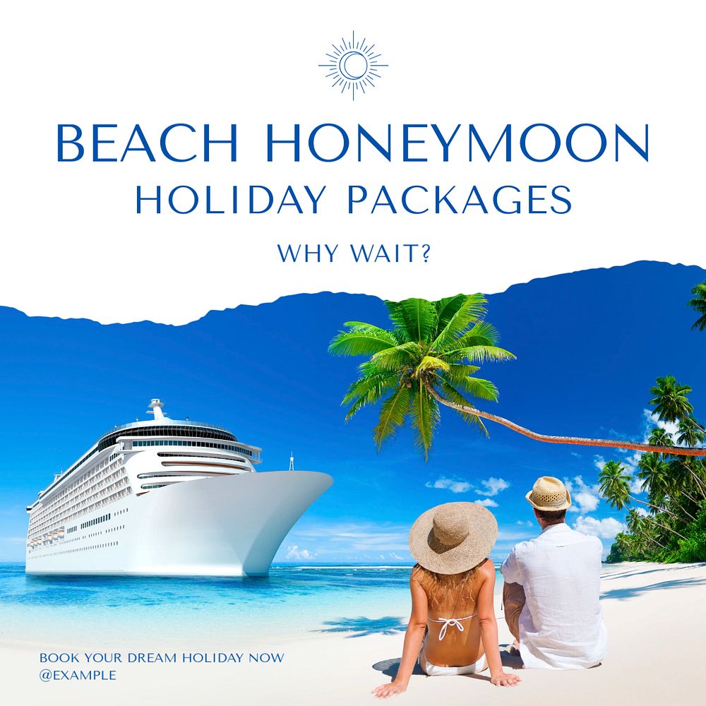 Beach honeymoon holiday Instagram post template, editable text