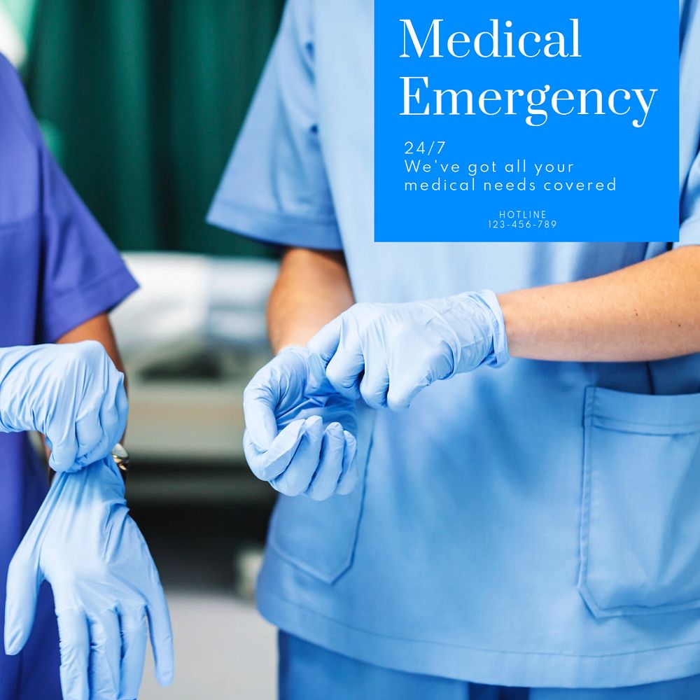 Medical emergency Instagram post template, editable text