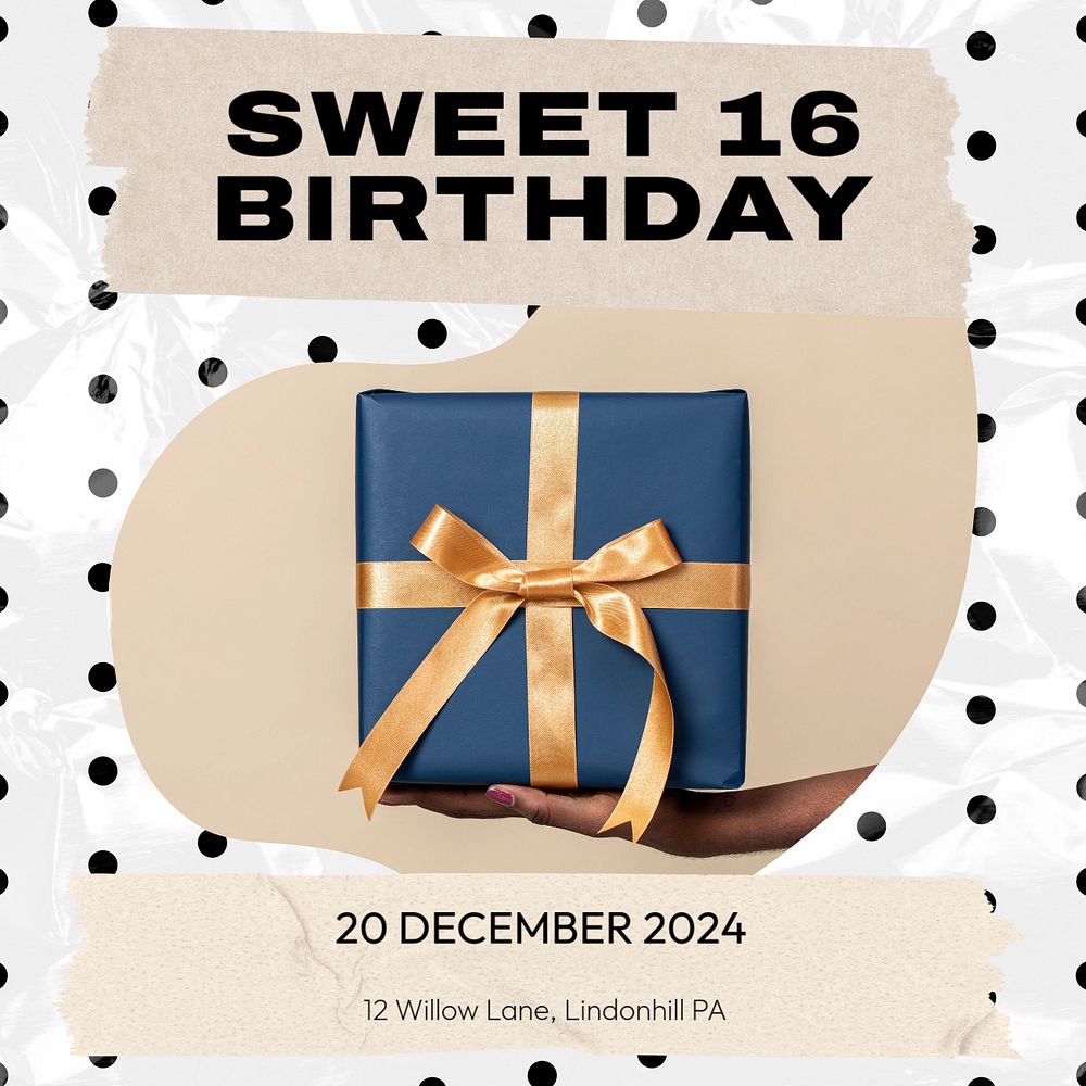 Sweet sixteen birthday Instagram post template, editable text