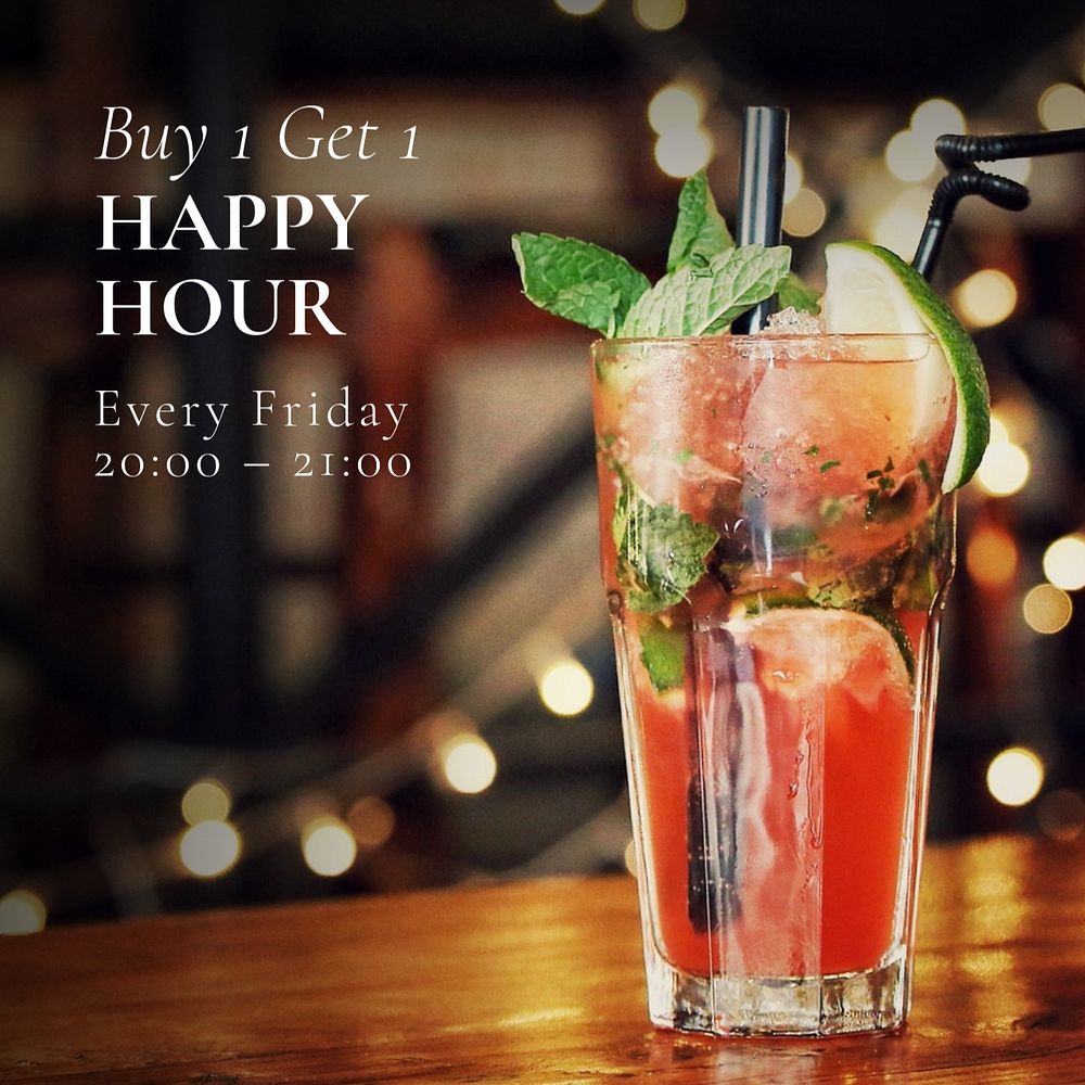 Happy hour Instagram post template, editable text