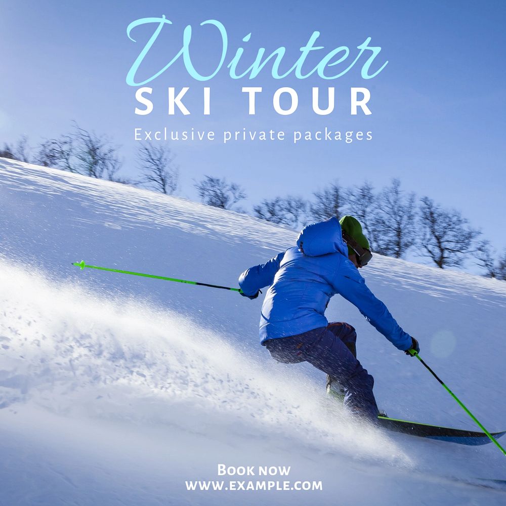 Winter ski tour Instagram post template, editable text