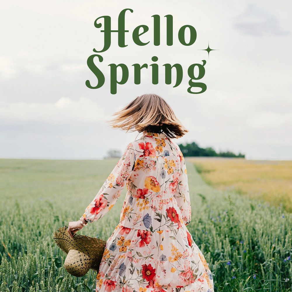 Hello Spring Instagram post template, editable text