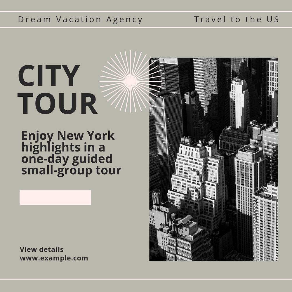 City tour Instagram post template, editable text