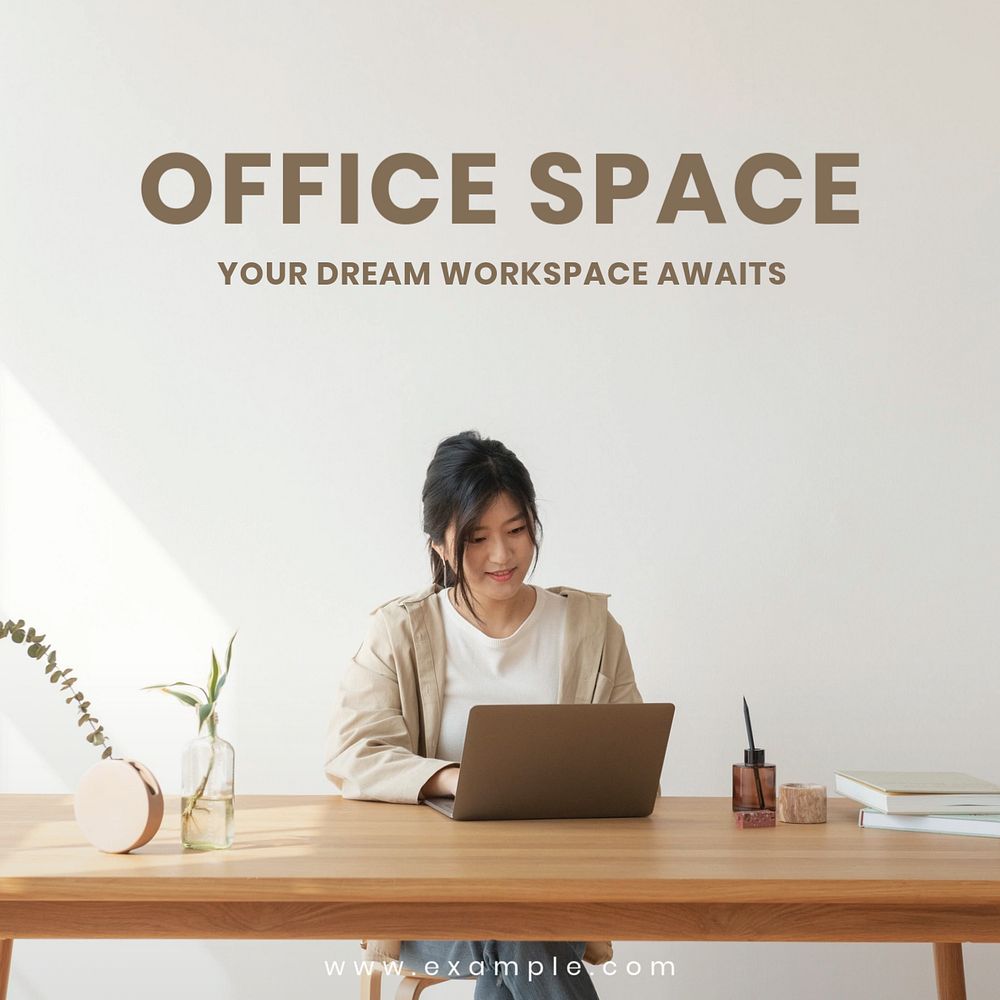 Office space  Instagram post template, editable text