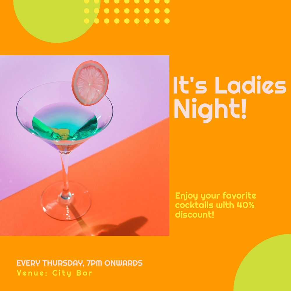 Ladies night Instagram post template, editable text