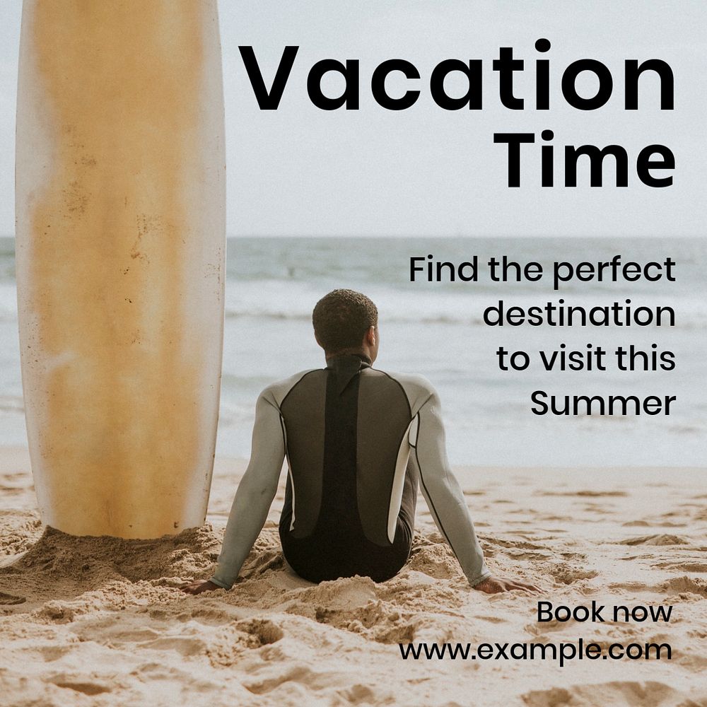 Summer vacation time Instagram post template, editable text