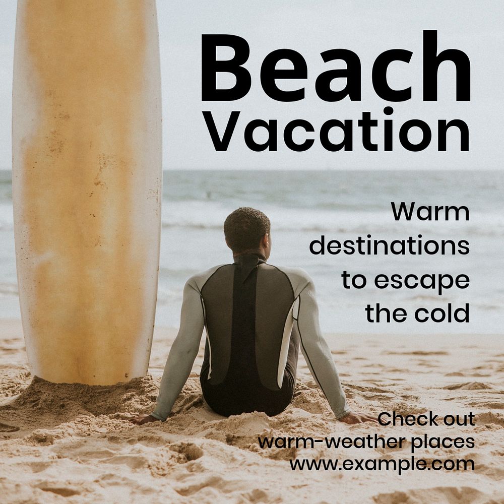 Beach vacation Instagram post template, editable text