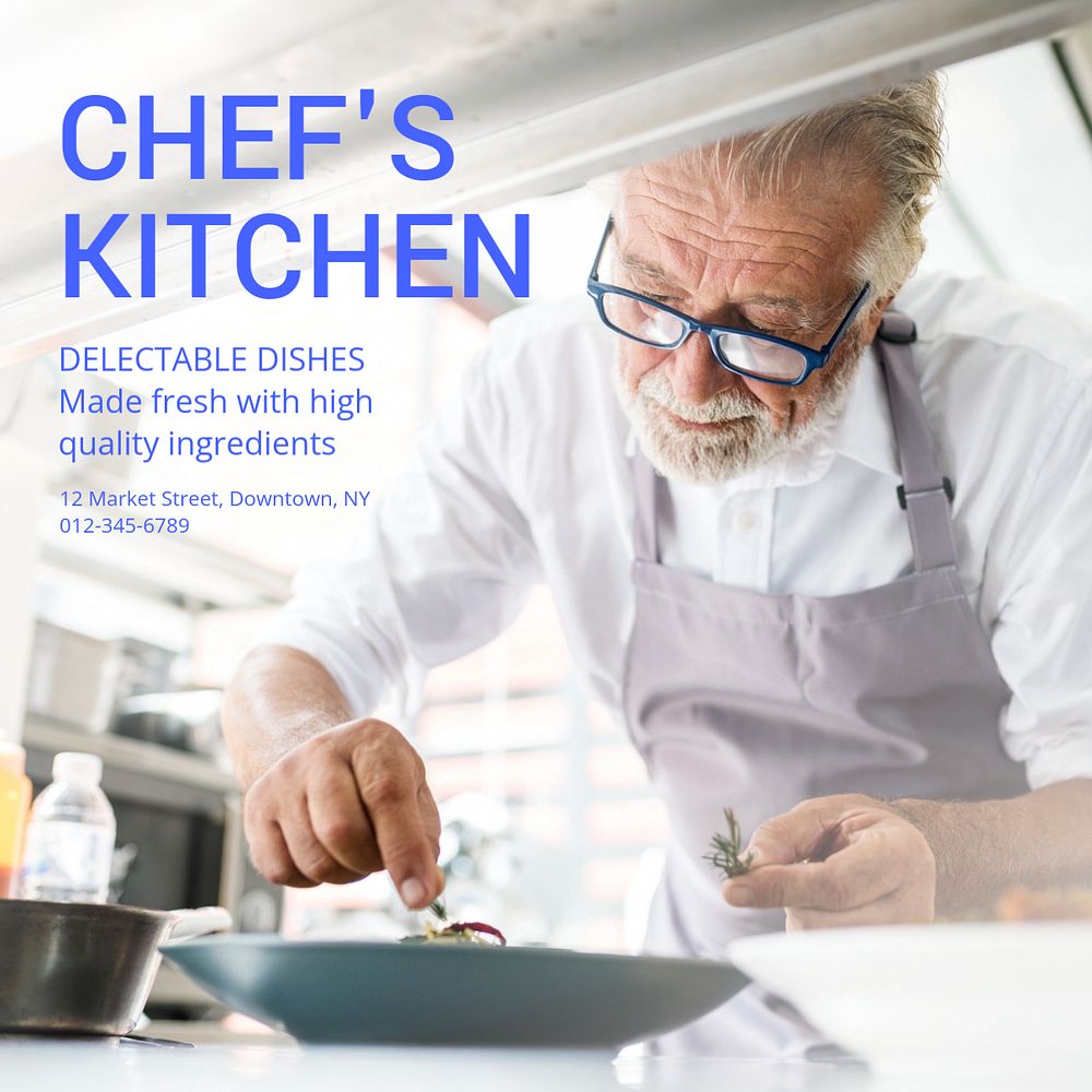 Chef's kitchen Instagram post template, editable text