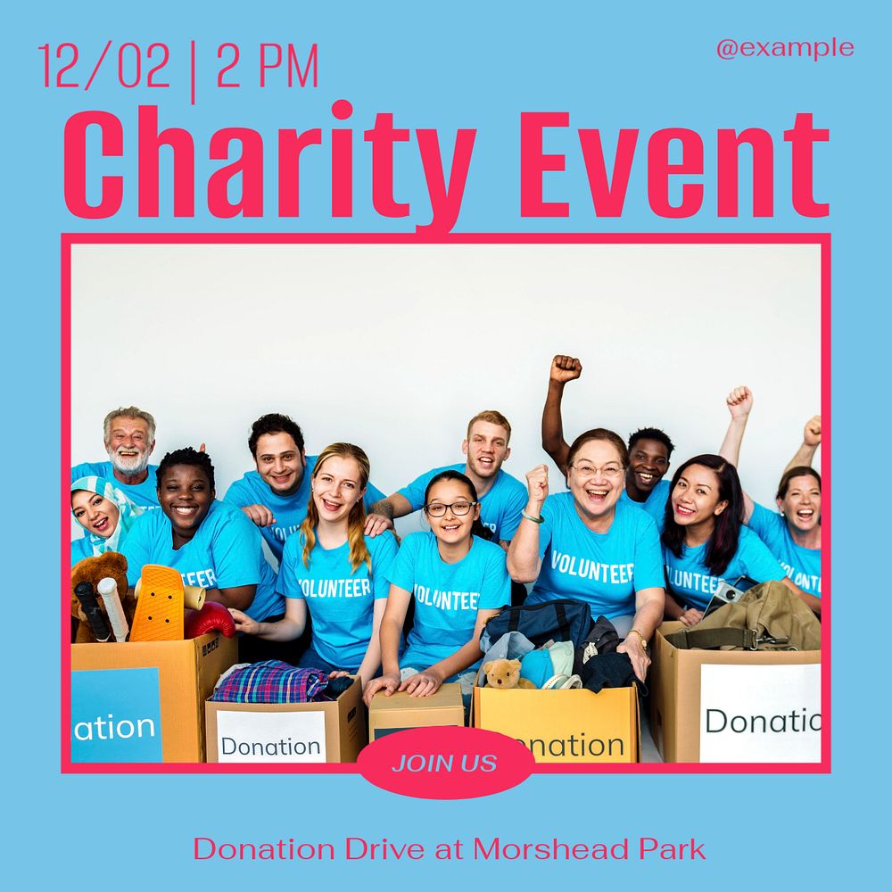 Charity event Instagram post template, editable text