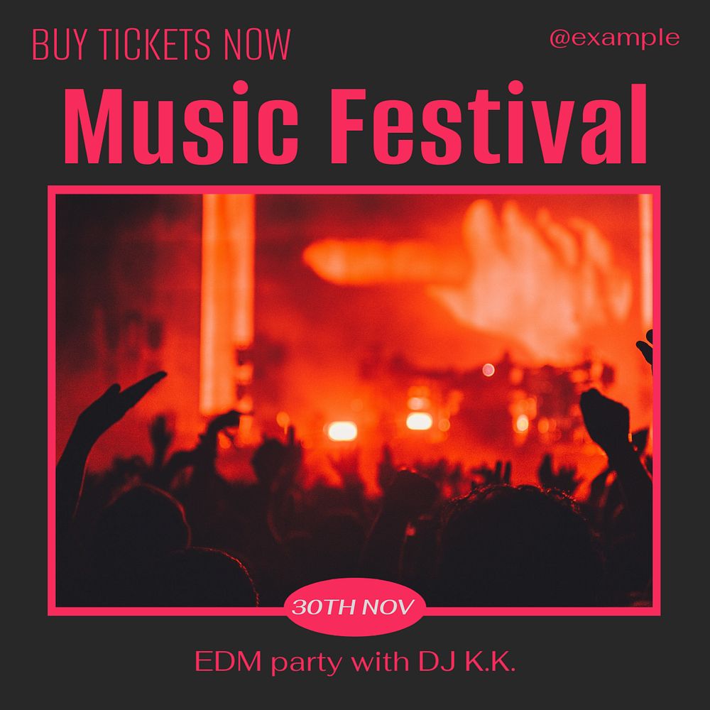 Music festival Instagram post template, editable text