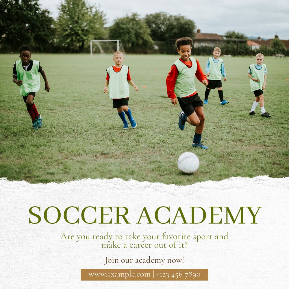 Soccer academy Instagram post template, editable text