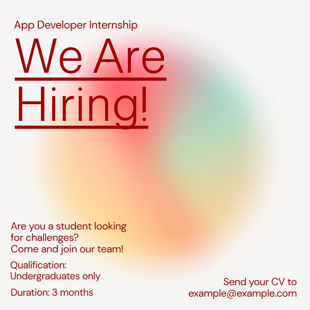 App developer internship Instagram post template, editable design