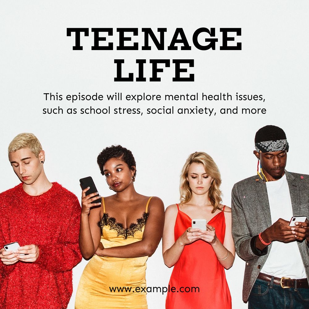 Teen podcast Instagram post template, editable text