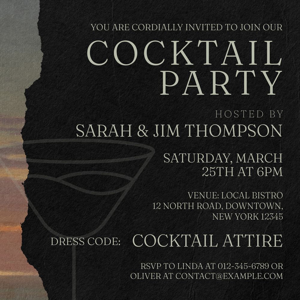 Cocktail party invitation Instagram post template, editable design