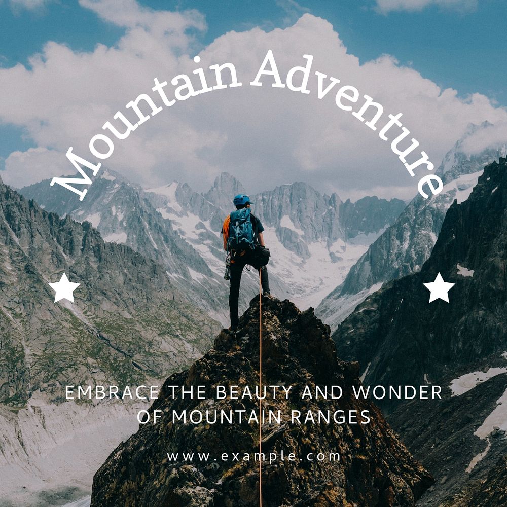 Mountain adventure Instagram post template, editable text