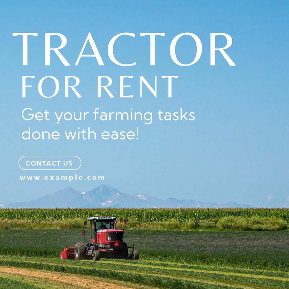 Tractor rent Instagram post template, Premium Editable Template