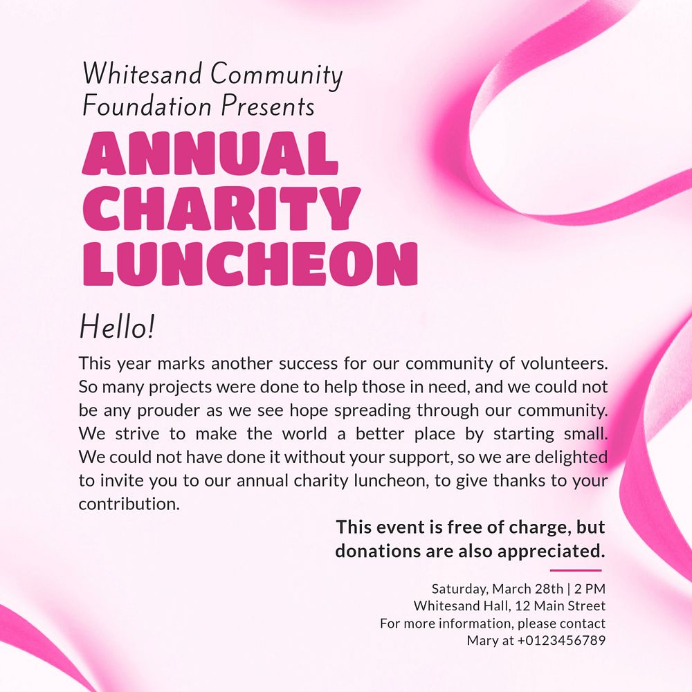 Annual charity luncheon Instagram post template, editable design