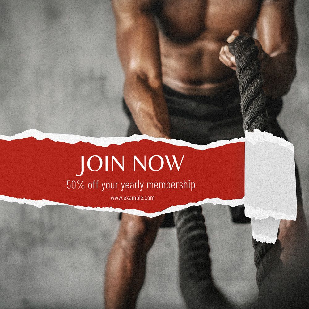 Gym membership Instagram post template, editable text