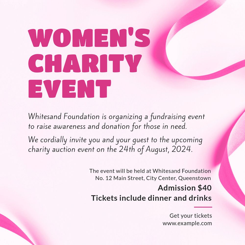 Women's charity event Instagram post template, editable design