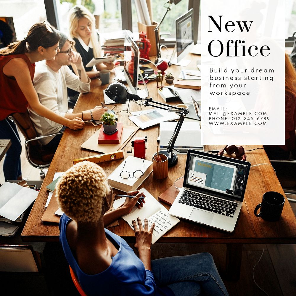 New office Instagram post template, editable text