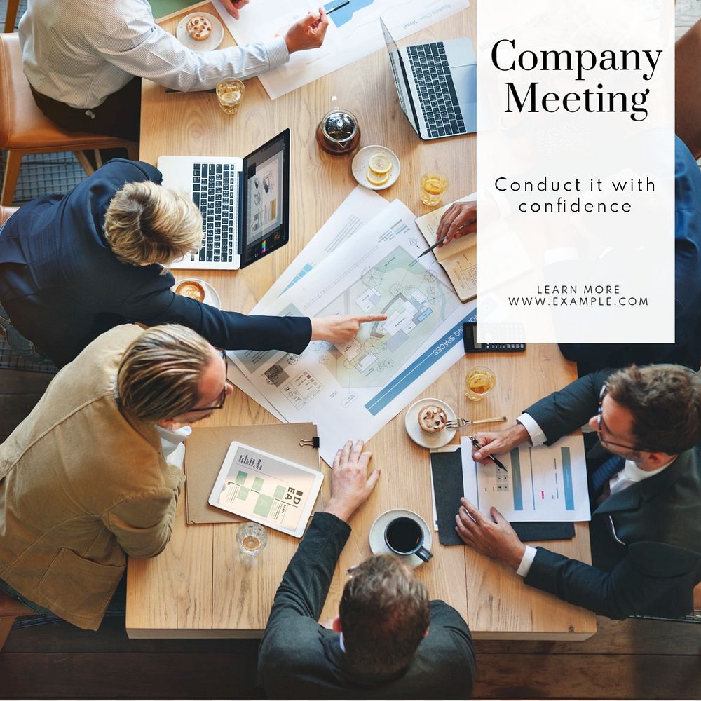 Company meeting Instagram post template, editable text